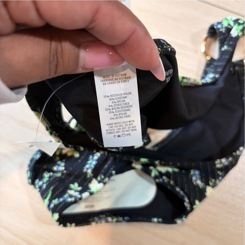 Aerie Floral Pinstripe Metallic Ring Cheeky Bikini Bottom Womens XS Black Swim - Picture 6 of 6